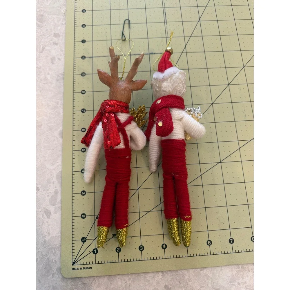 Allen and Roth Yarn Wrapped Reindeer and Polar Bear Christmas Ornaments Set of 2